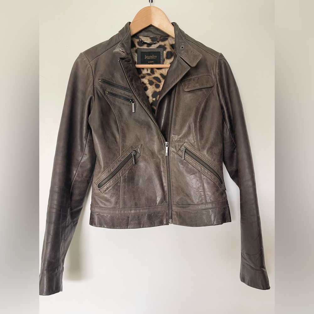 Laundry By Shelli Segal Women's Dark Brown Leather Jacket